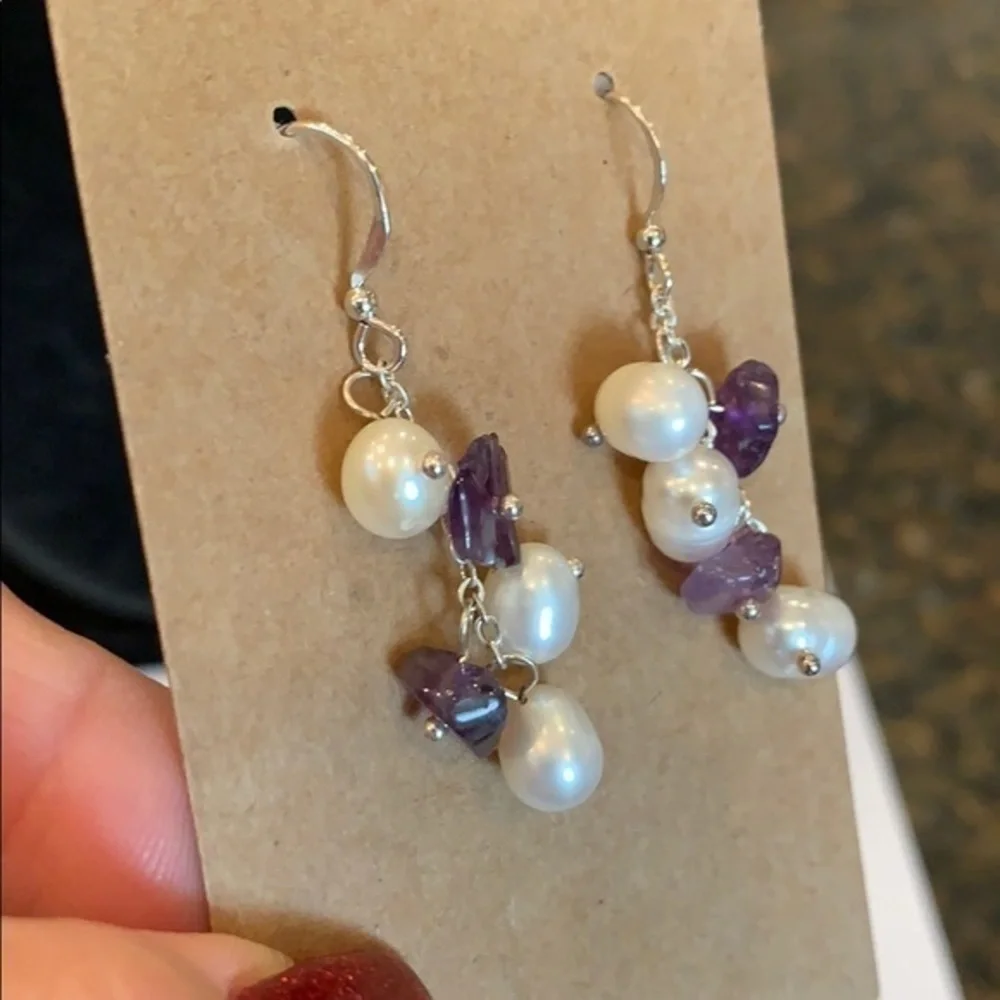Sterling silver freshwater pearls amethyst stone